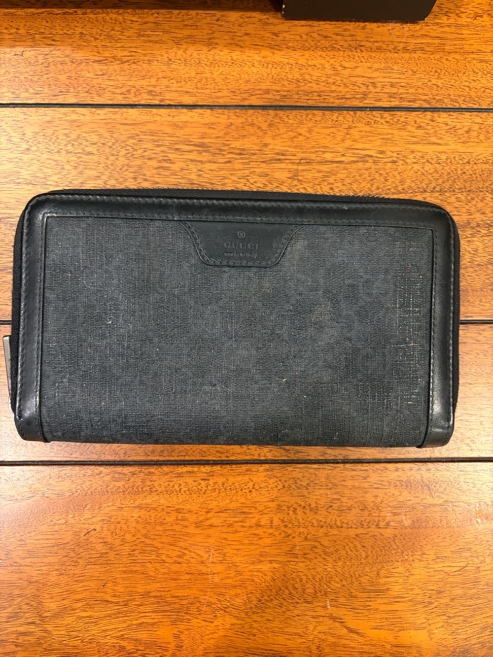 GUCCI MONOGRAM ZIP WALLET black authentic vintage